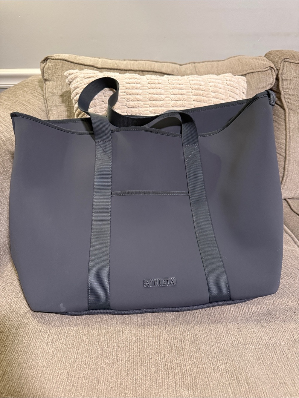 Athleta Diem Large Shadow Gray Neoprene Duffel Tote